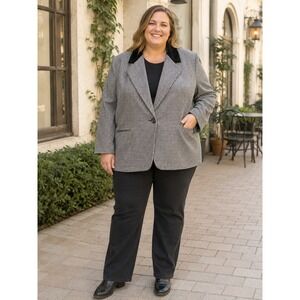 Prophecy Woman Blazer 16W Black White Houndstooth Velvet Collar‎ Plus Size Coat